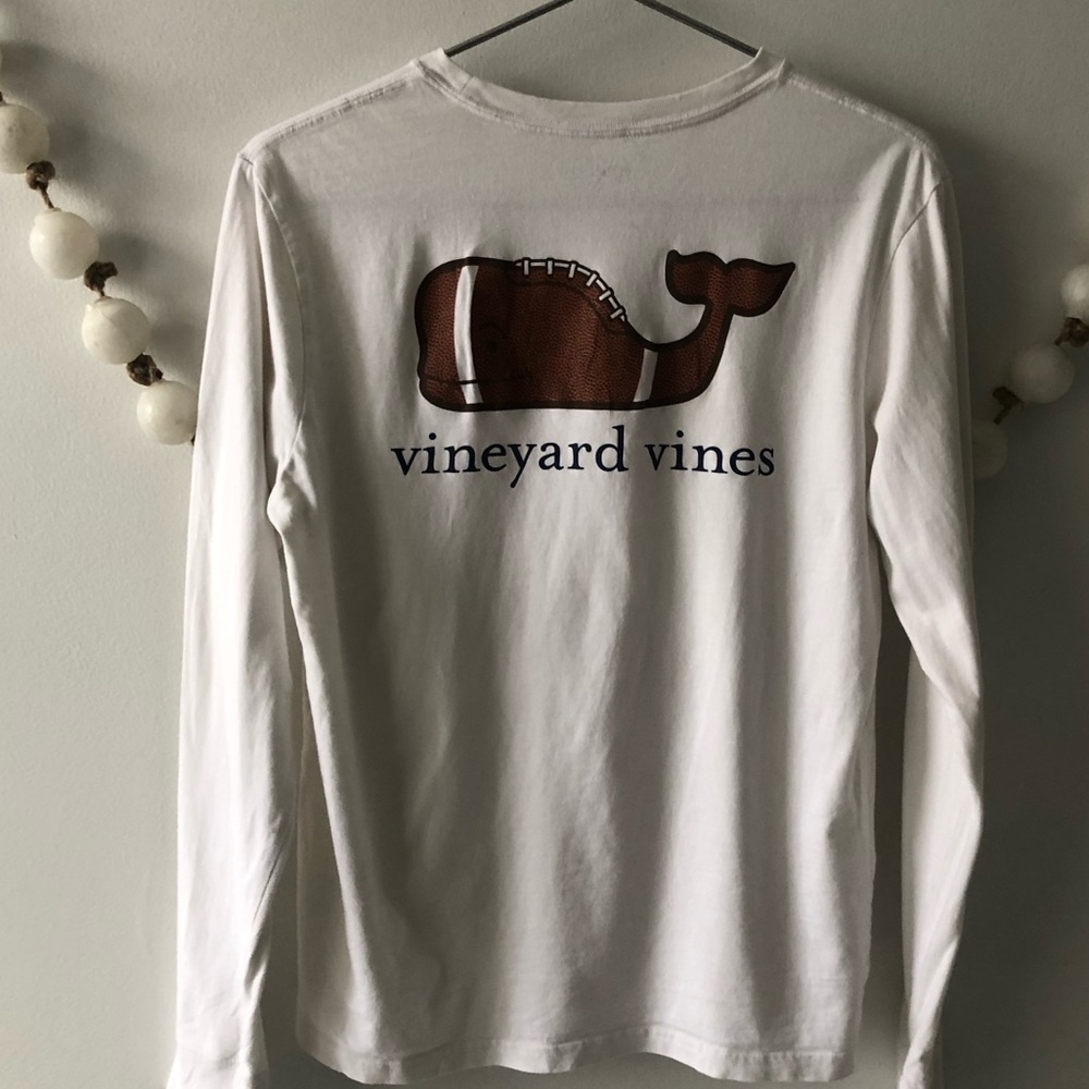 Vineyard Vines Football Whale Long Sleeve T-Shirt Large White